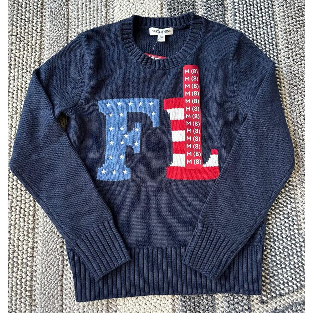 FL Navy Blue Knit Pullover Sweater American Flag